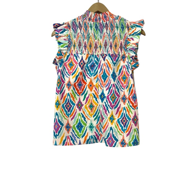 NEW THML Multicolor Sharon Ruffle Smocked Top Size XS Preppy Boho Rainbow - Picture 3 of 6